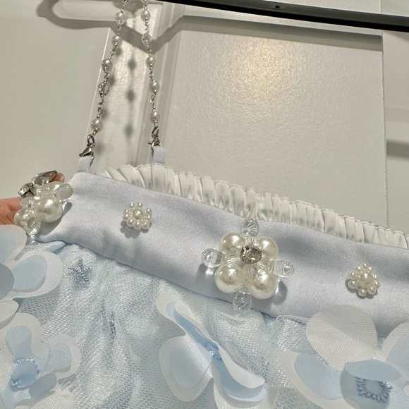 Light Blue Floral Layered Dress with Delicate Spaghetti Straps - Picture 10 of 11